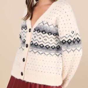 Lulus Wintry Cuddles Ivory Oversized Fair Isle Cardigan White - Size XS